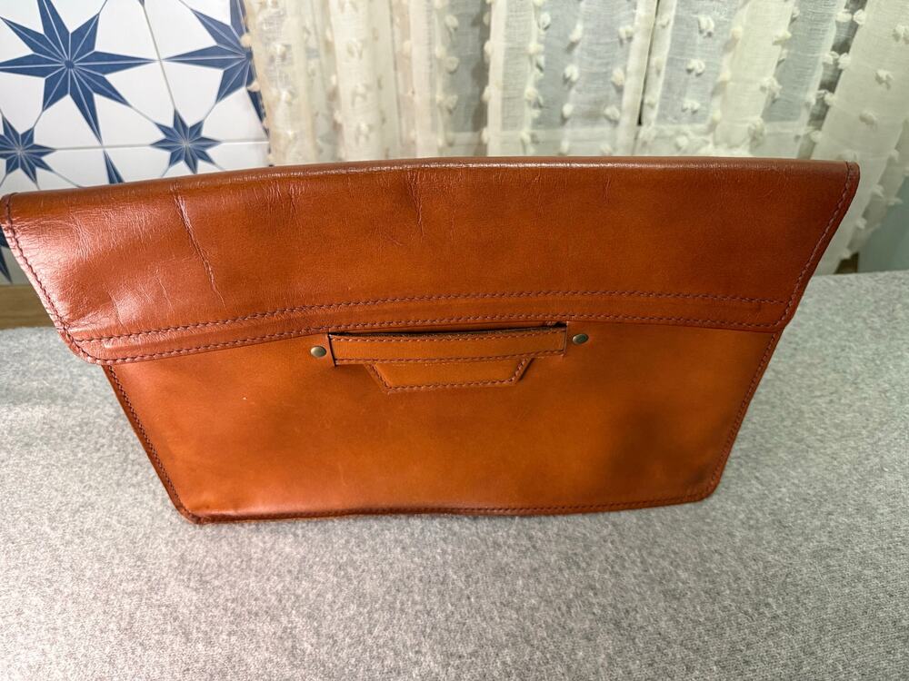 Cognac Brown Leather Portfolio Case Envelope Clutch Laptop Document Bag 16x11